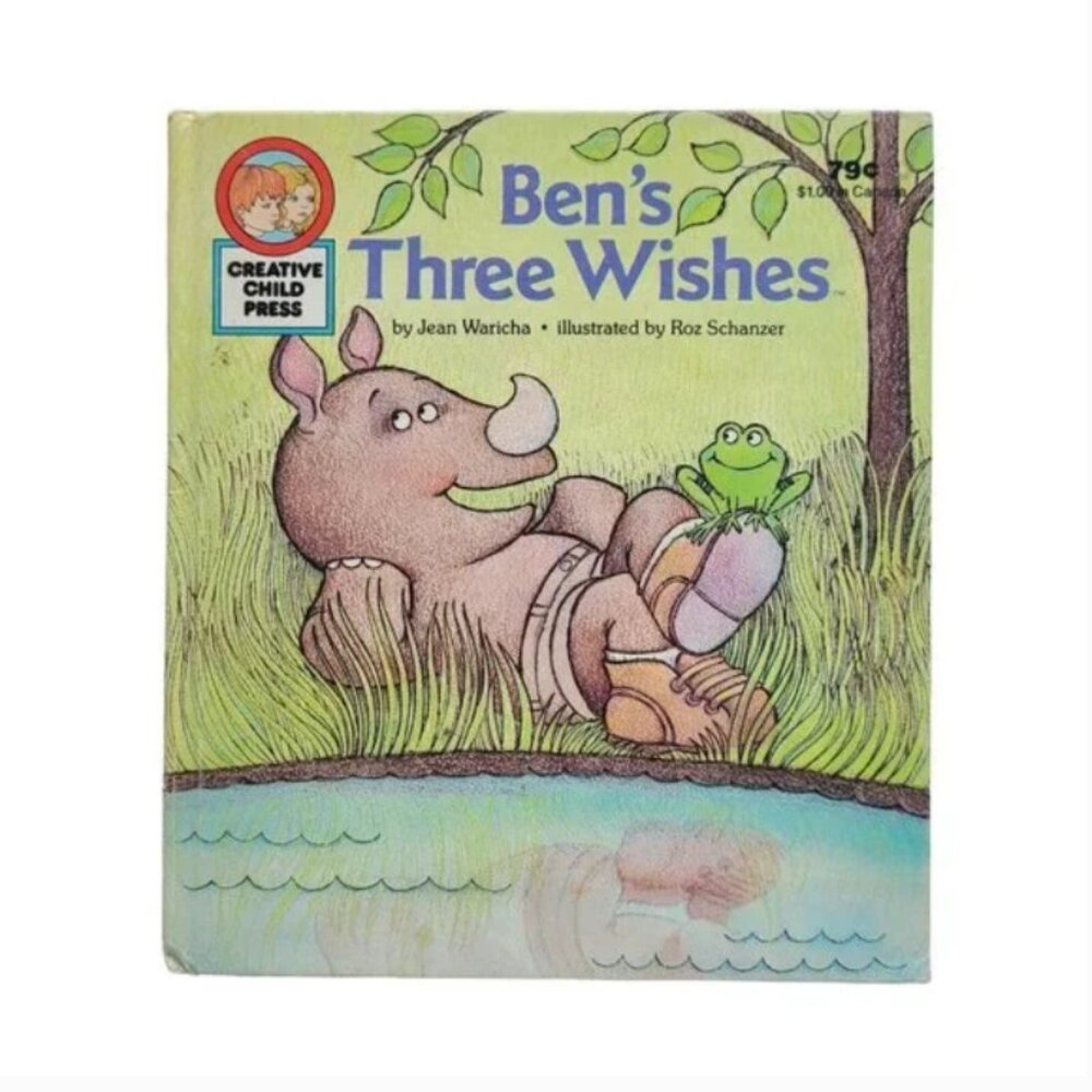 5/$15 Vintage Kids Book Ben's Three Wishes Waricha Rhino 1991 Animal PreK